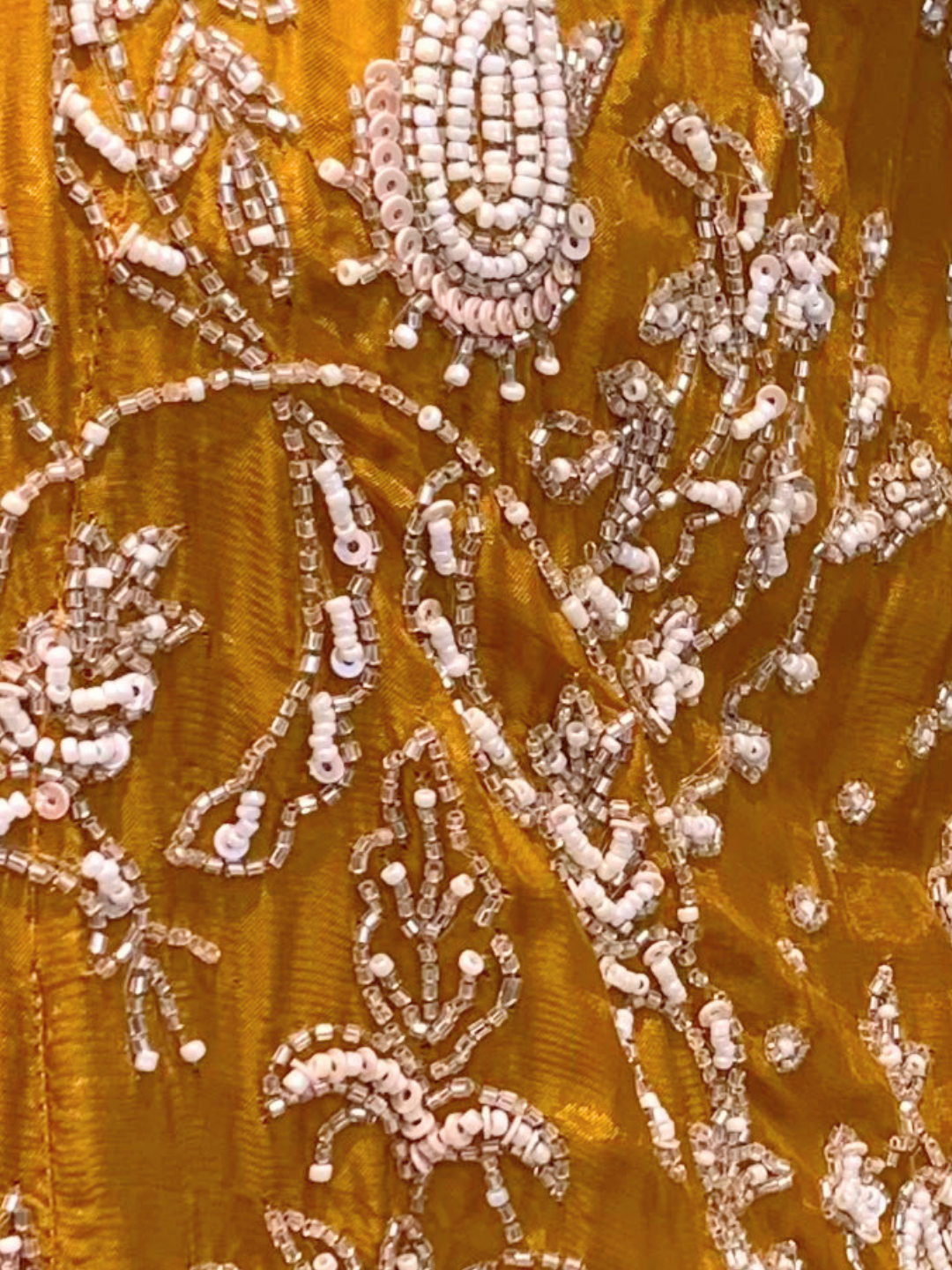 Mustard Chinon Indo Western with Cutdana and Pearl Embroidery 5